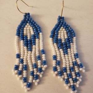 Hand woven Country Blue Czechoslovakian Glass Earrings Artisian made